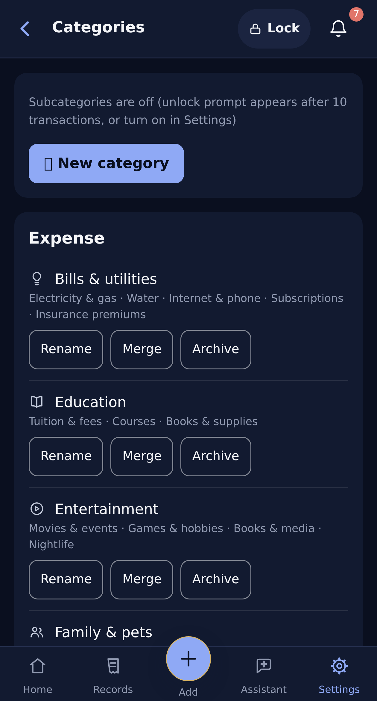 Alex’s spending categories