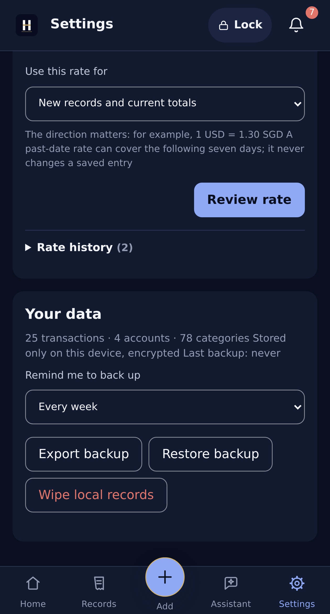 Alex’s data and access settings