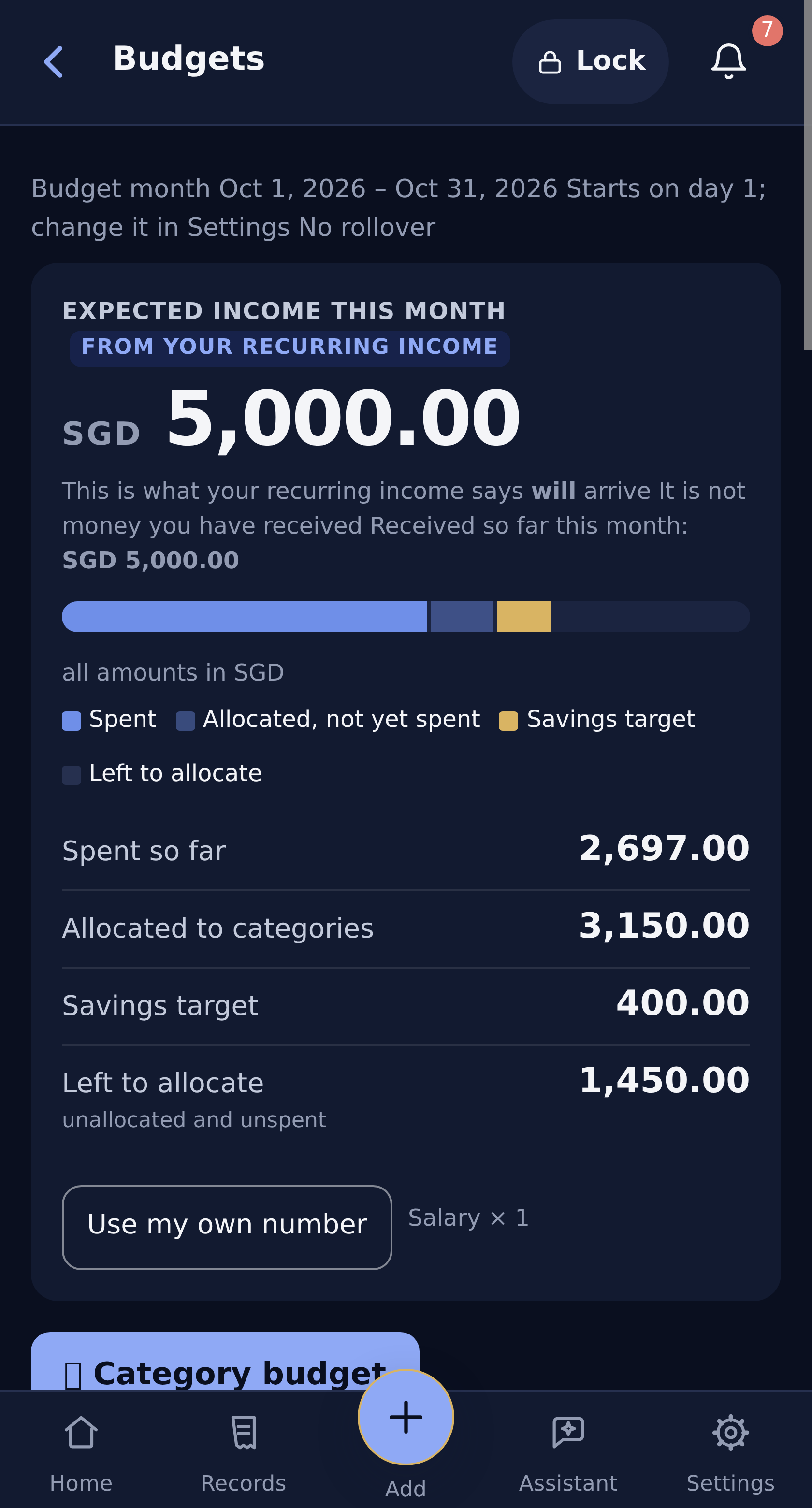 Alex’s monthly savings target of SGD 400